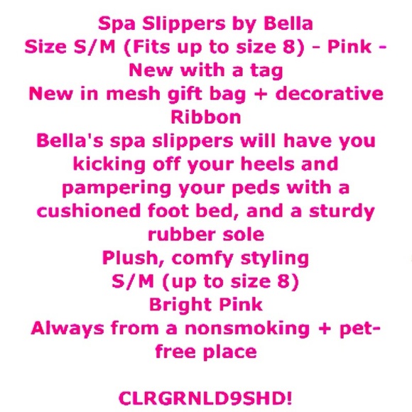 Luxe Slippers Small / Medium Up to 8 Pink Sturdy Rubber Soles New Mom Gift Bag - Picture 2 of 7